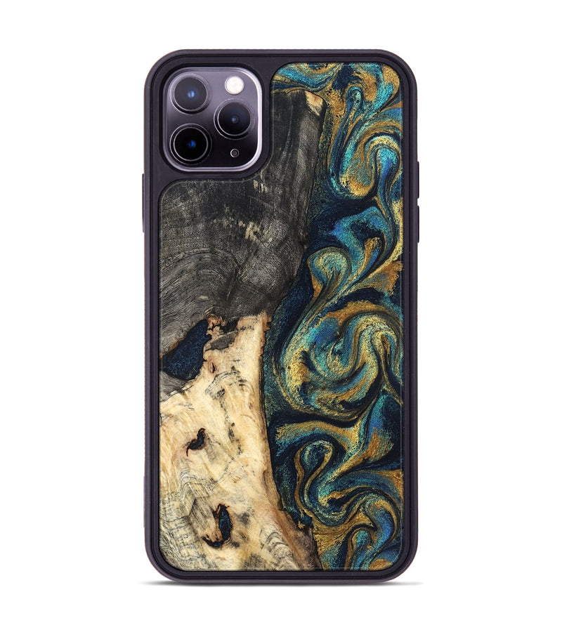 iPhone 11 Pro Max Wood Phone Case - Edward (Teal & Gold, 827509)
