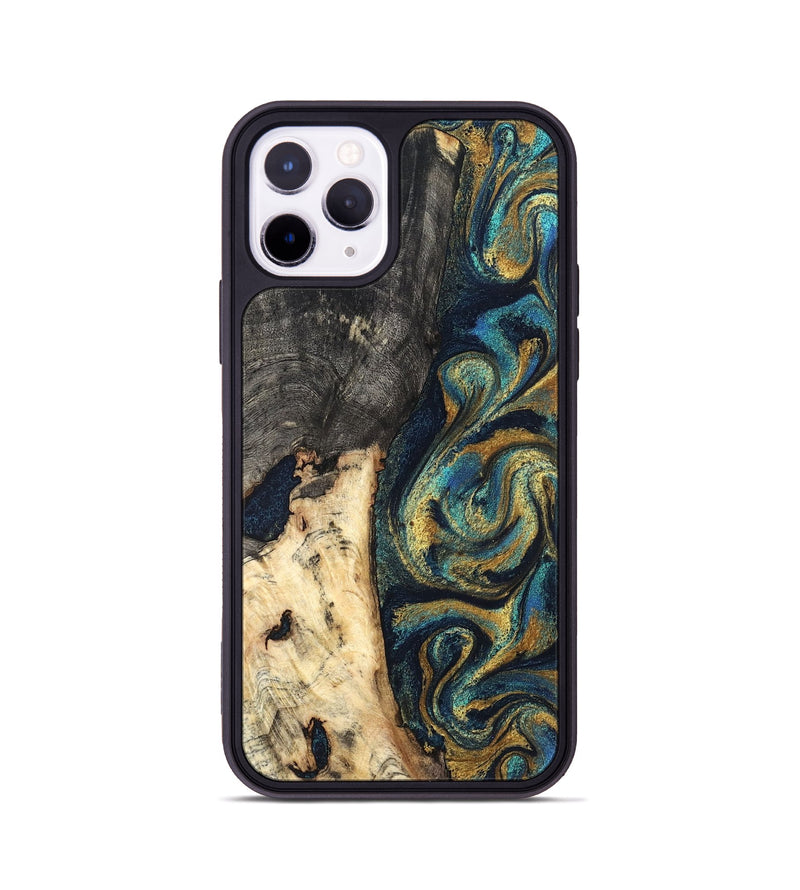 iPhone 11 Pro Wood Phone Case - Edward (Teal & Gold, 827509)