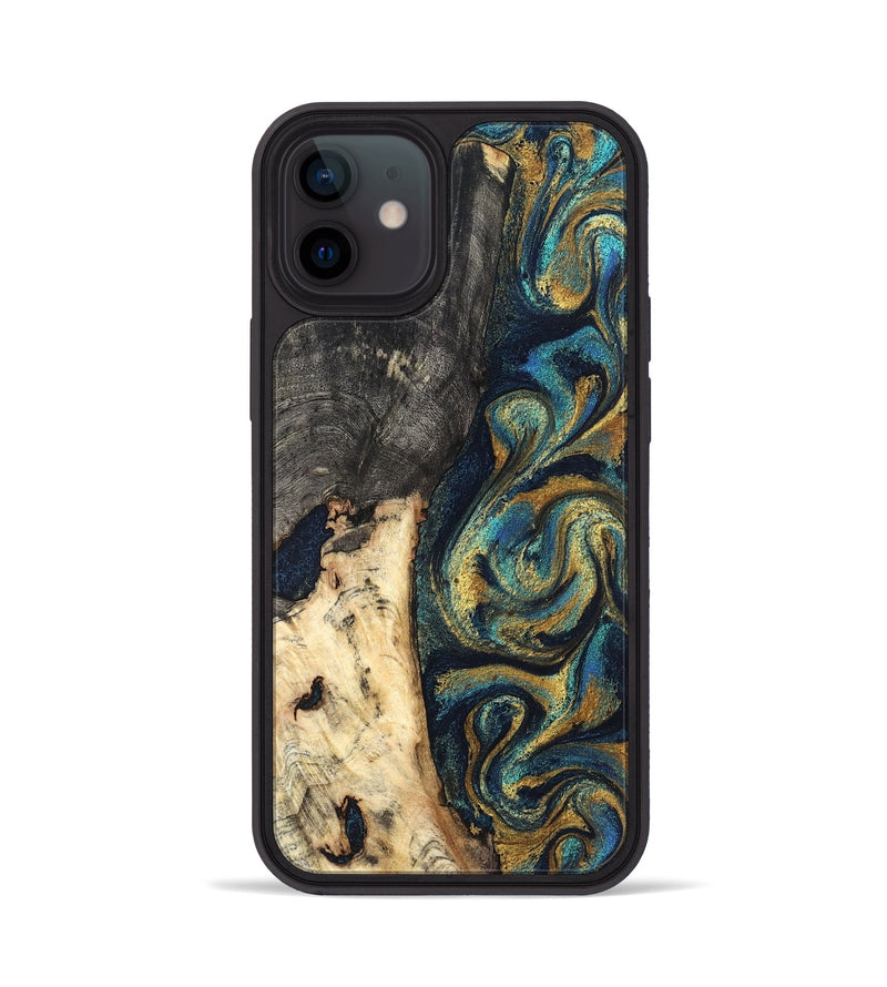 iPhone 12 Wood Phone Case - Edward (Teal & Gold, 827509)