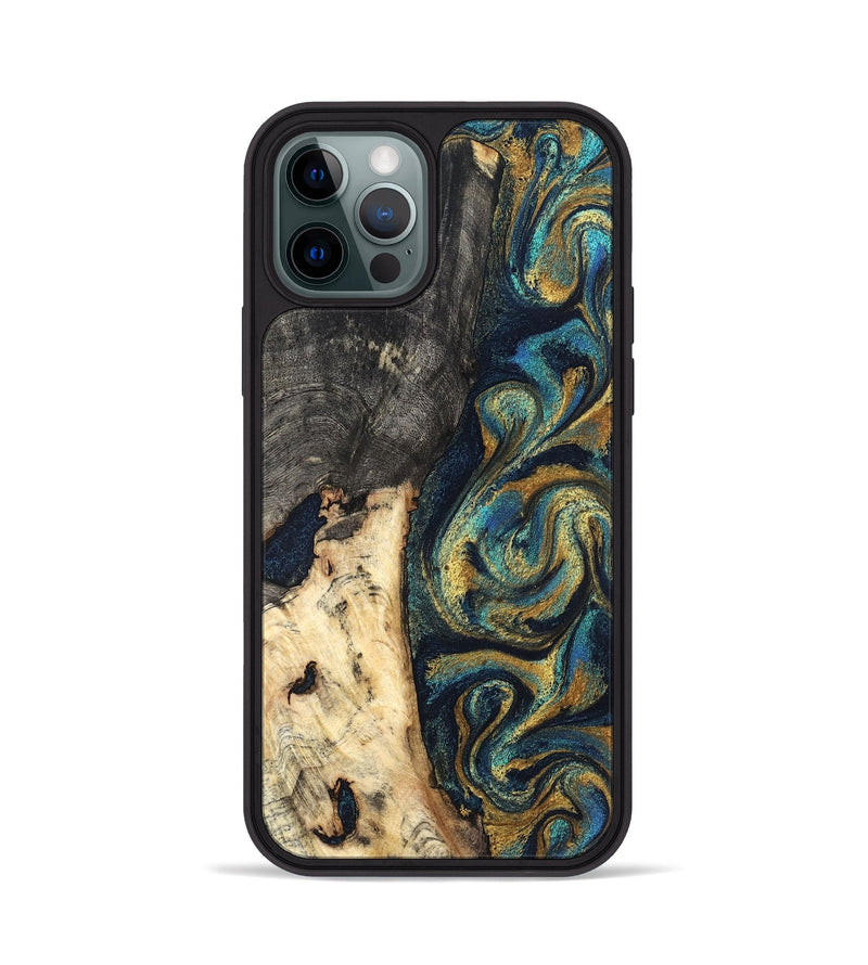 iPhone 12 Pro Wood Phone Case - Edward (Teal & Gold, 827509)