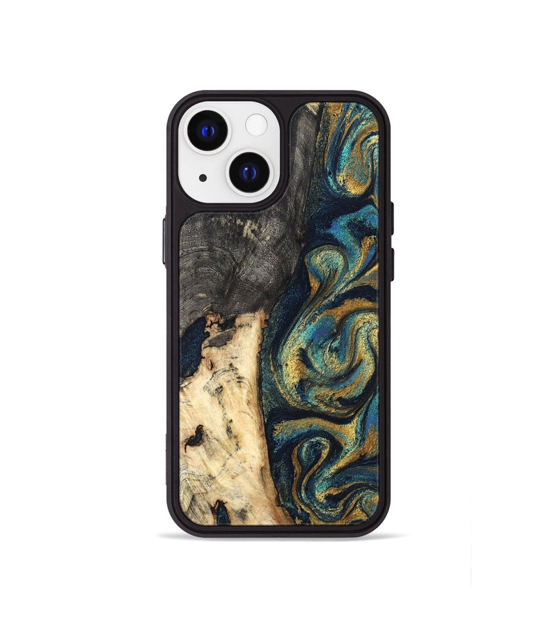 iPhone 13 mini Wood Phone Case - Edward (Teal & Gold, 827509)