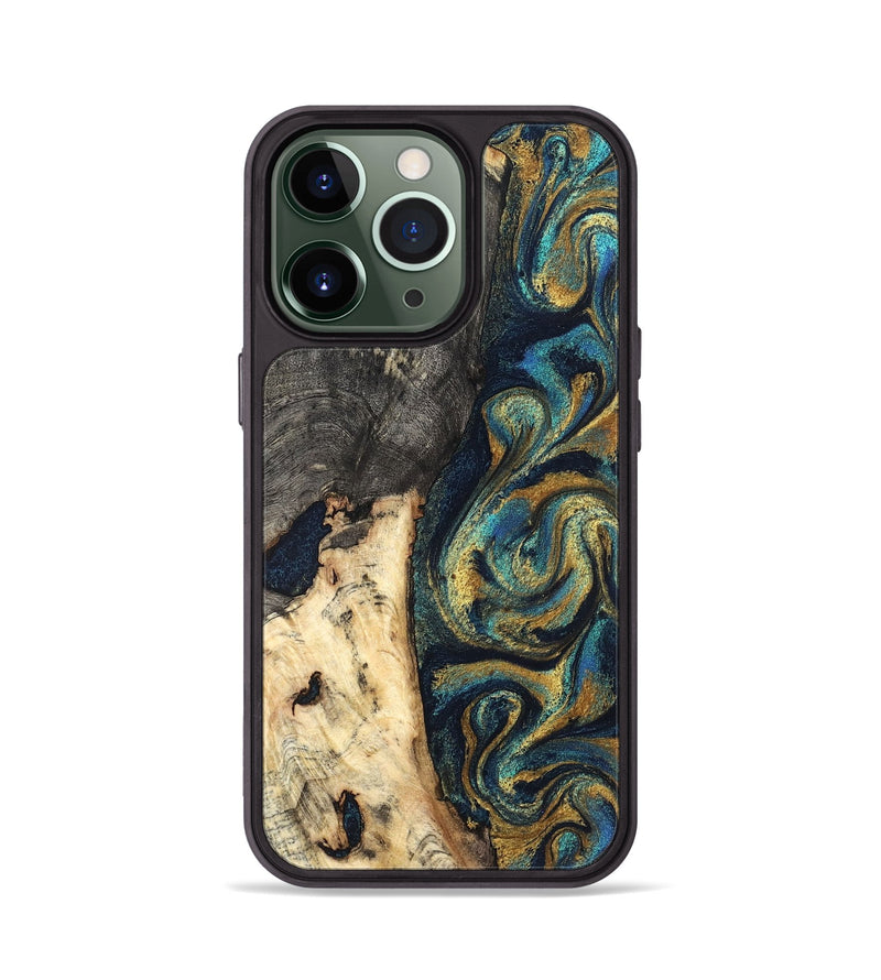 iPhone 13 Pro Wood Phone Case - Edward (Teal & Gold, 827509)