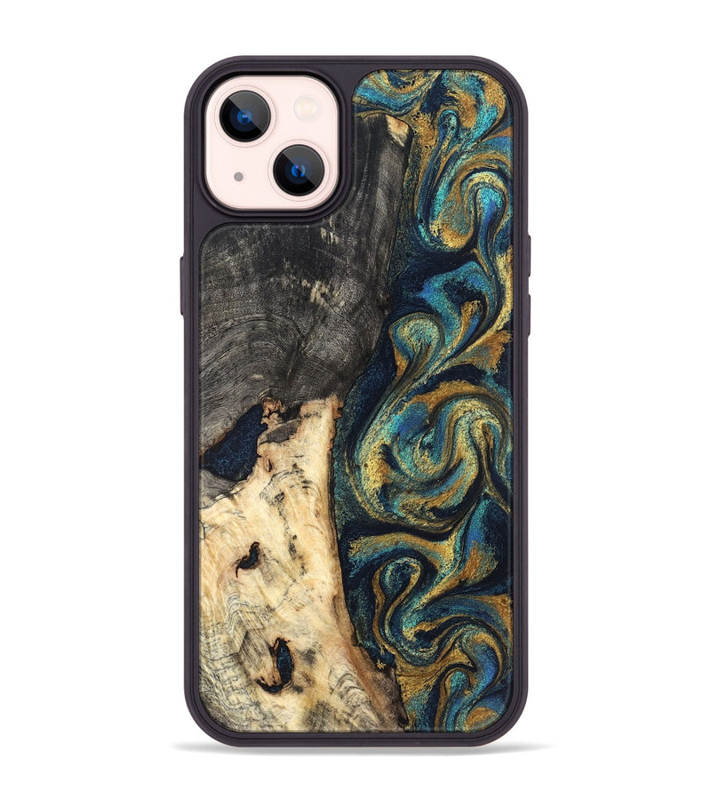 iPhone 14 Plus Wood Phone Case - Edward (Teal & Gold, 827509)