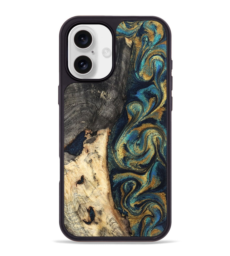 iPhone 16 Plus Wood Phone Case - Edward (Teal & Gold, 827509)