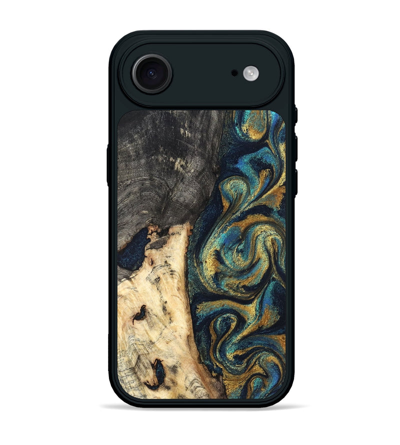 iPhone 17 Air Wood Phone Case - Edward (Teal & Gold, 827509)