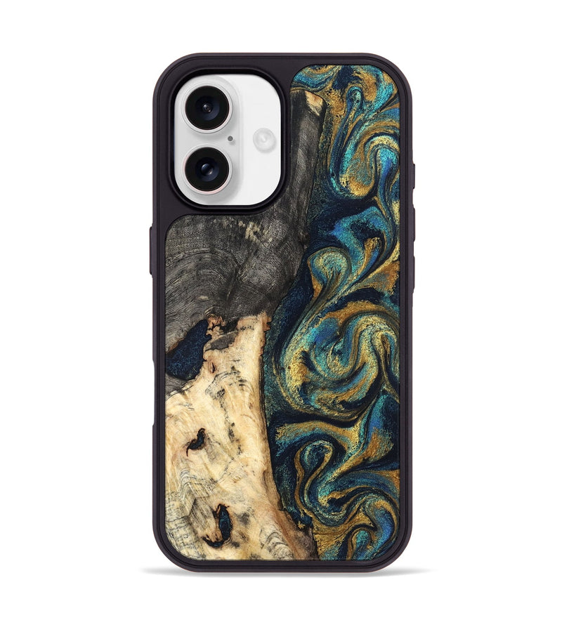 iPhone 17 Wood Phone Case - Edward (Teal & Gold, 827509)