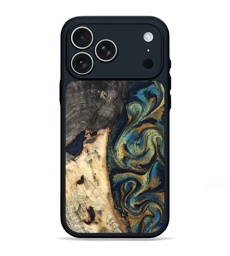 iPhone 17 Pro Max Wood Phone Case - Edward (Teal & Gold, 827509)
