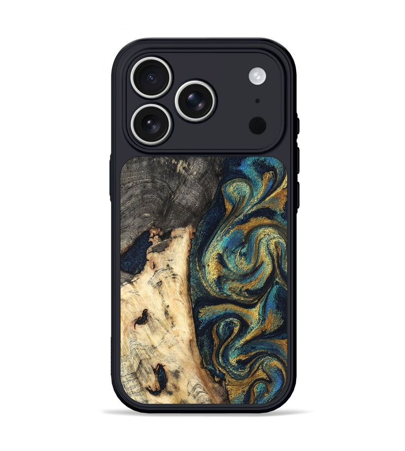 iPhone 17 Pro Wood Phone Case - Edward (Teal & Gold, 827509)