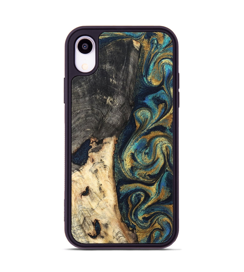 iPhone Xr Wood Phone Case - Edward (Teal & Gold, 827509)