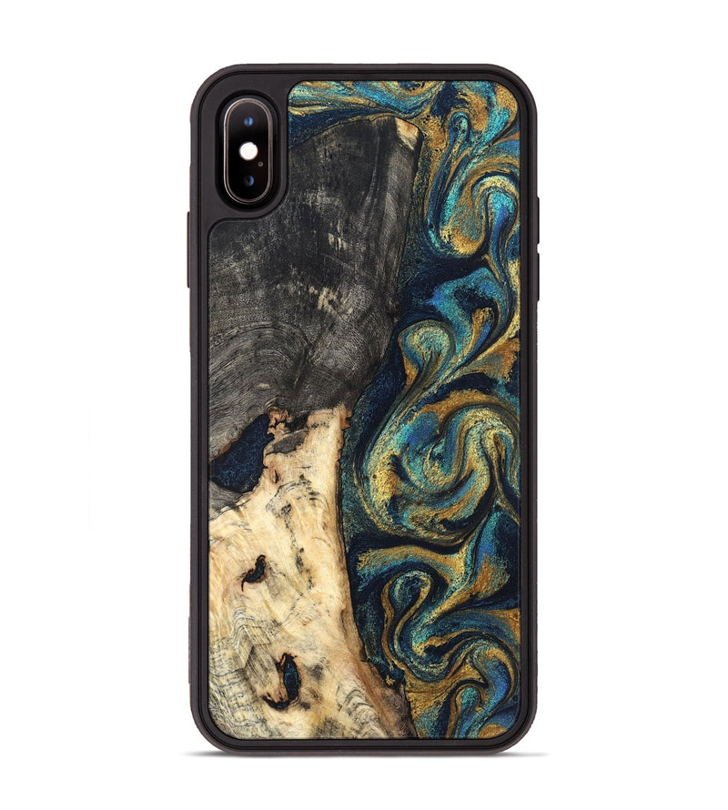 iPhone Xs Max Wood Phone Case - Edward (Teal & Gold, 827509)