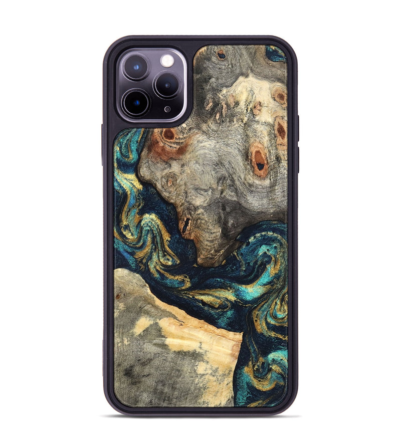 iPhone 11 Pro Max Wood Phone Case - Garrick (Teal & Gold, 827510)