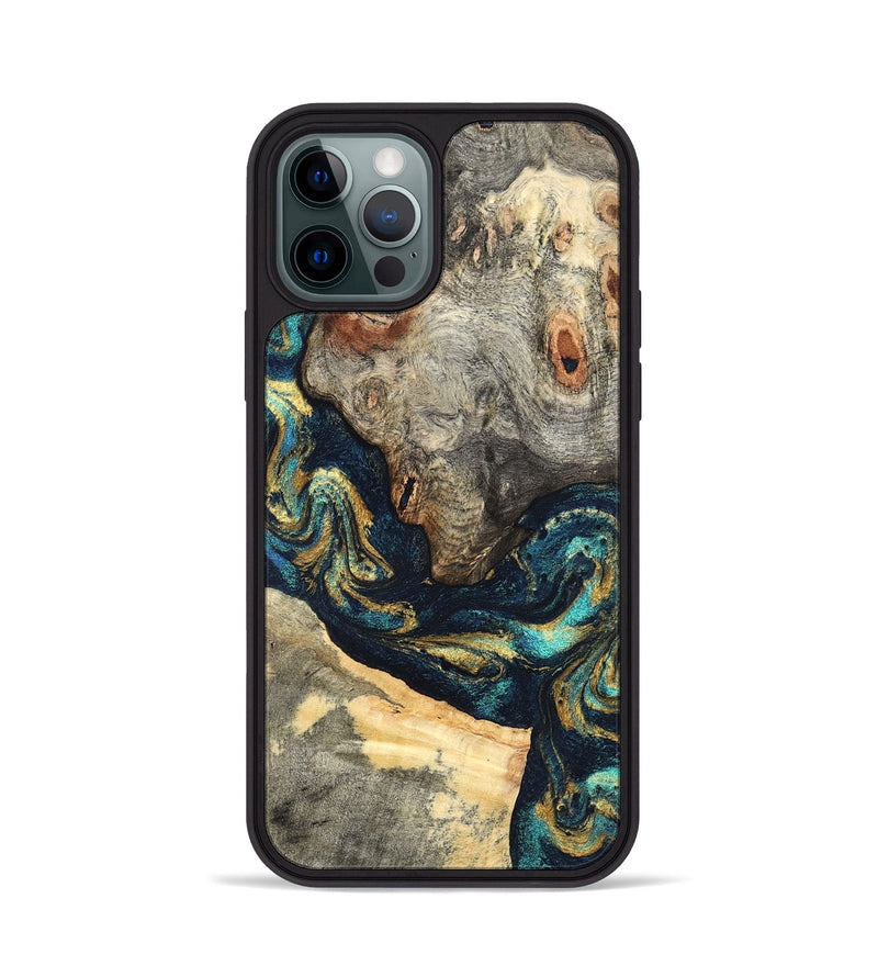 iPhone 12 Pro Wood Phone Case - Garrick (Teal & Gold, 827510)