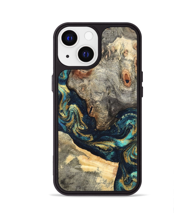 iPhone 13 Wood Phone Case - Garrick (Teal & Gold, 827510)