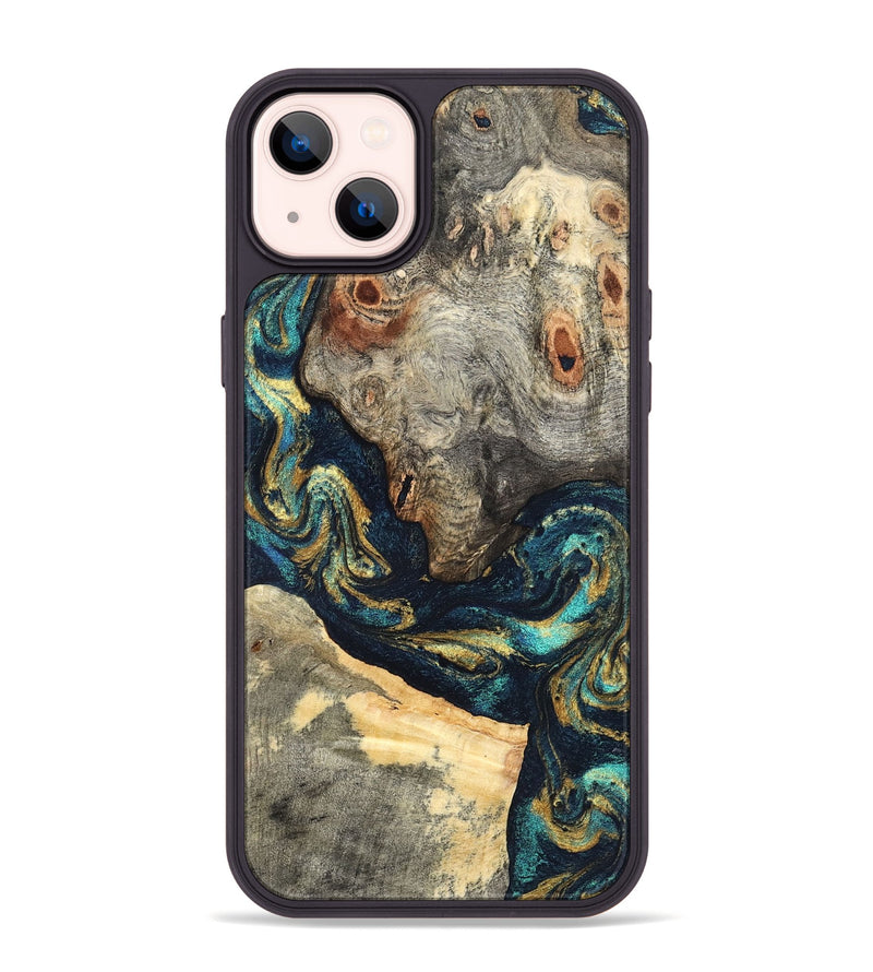 iPhone 14 Plus Wood Phone Case - Garrick (Teal & Gold, 827510)