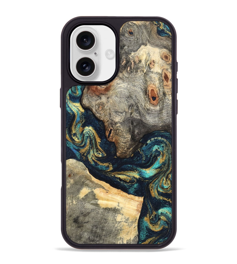 iPhone 16 Plus Wood Phone Case - Garrick (Teal & Gold, 827510)