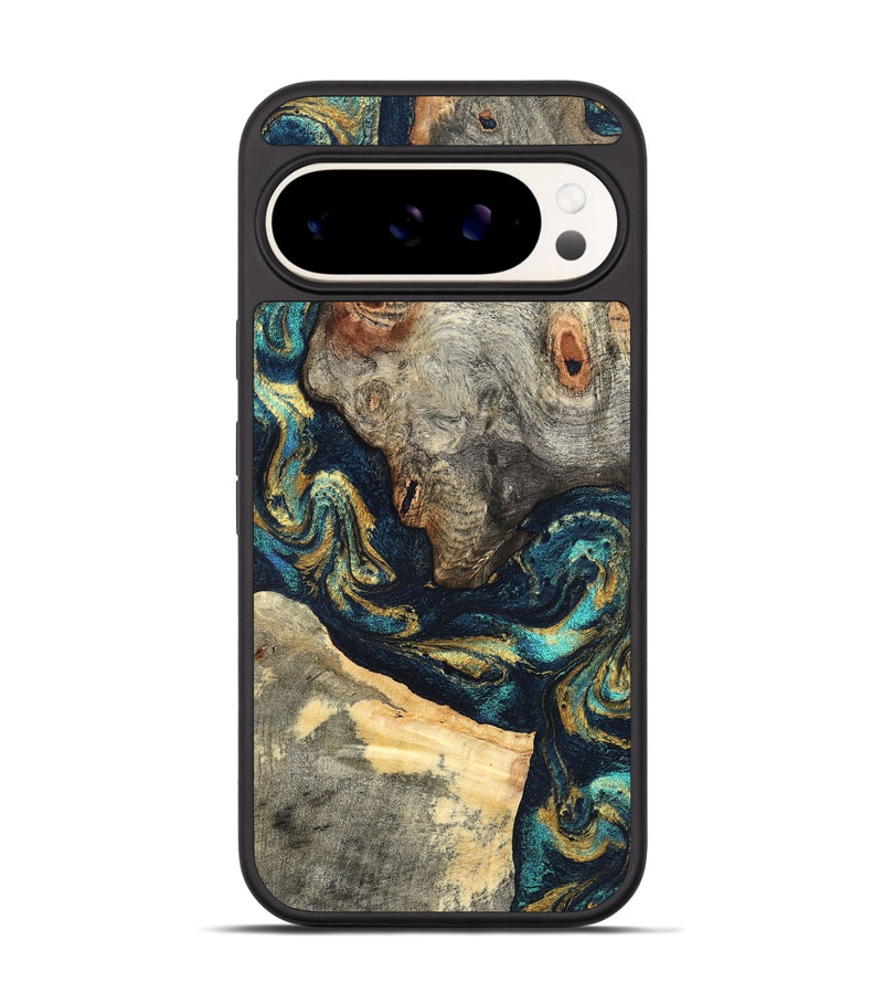Pixel 9 Pro Wood Phone Case - Garrick (Teal & Gold, 827510)