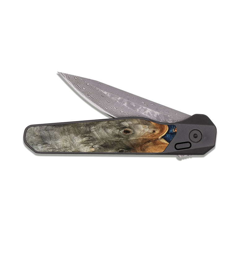 EDC Dark Damascus Wood Pocket Knife - Loy (Teal & Gold, 827511)