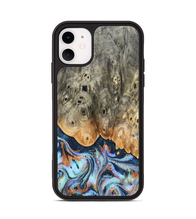 iPhone 11 Wood Phone Case - Loy (Teal & Gold, 827511)