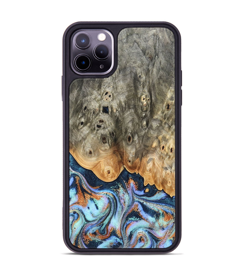 iPhone 11 Pro Max Wood Phone Case - Loy (Teal & Gold, 827511)