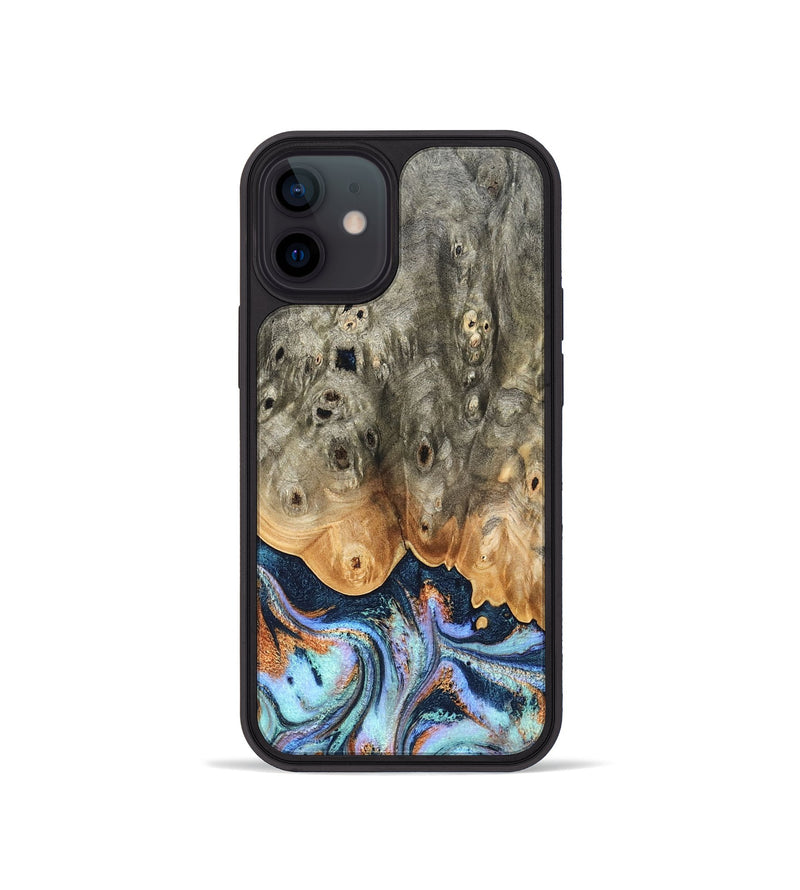 iPhone 12 mini Wood Phone Case - Loy (Teal & Gold, 827511)