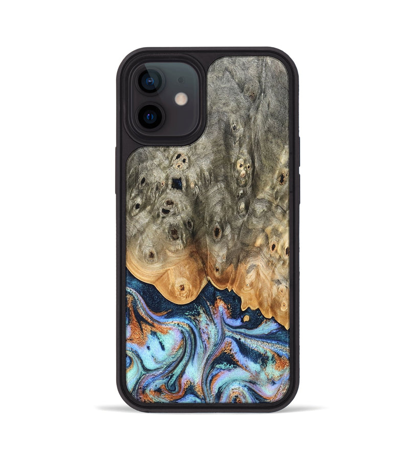 iPhone 12 Wood Phone Case - Loy (Teal & Gold, 827511)