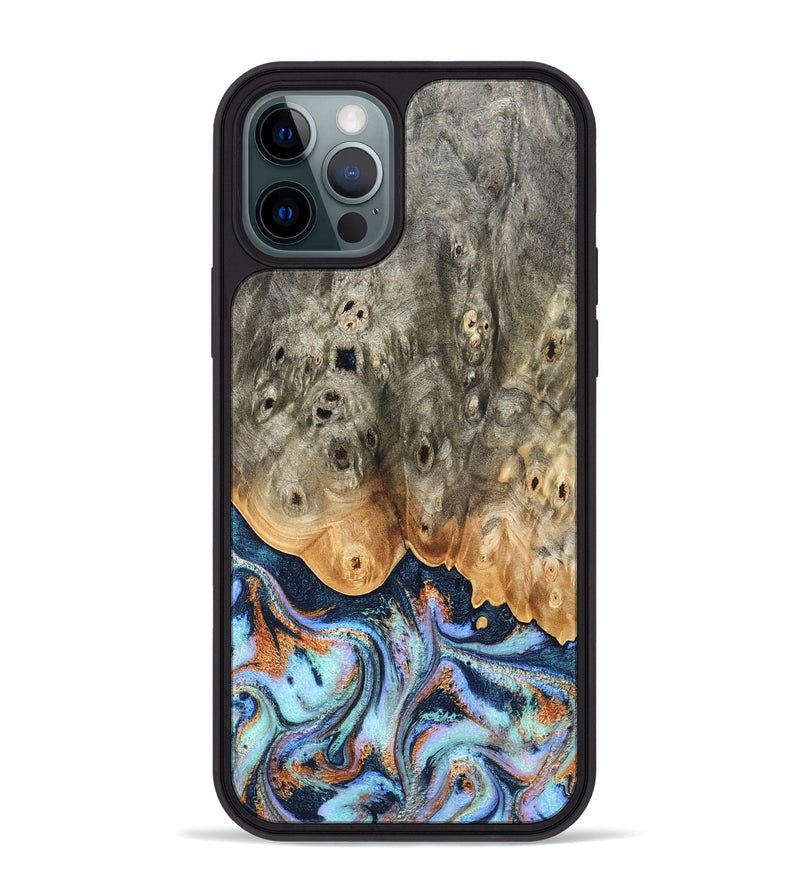 iPhone 12 Pro Max Wood Phone Case - Loy (Teal & Gold, 827511)