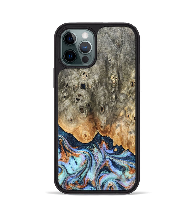 iPhone 12 Pro Wood Phone Case - Loy (Teal & Gold, 827511)