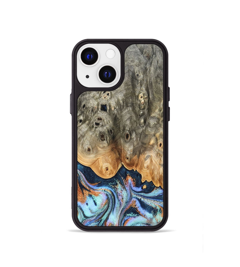 iPhone 13 mini Wood Phone Case - Loy (Teal & Gold, 827511)