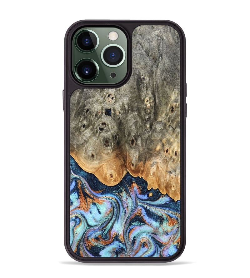 iPhone 13 Pro Max Wood Phone Case - Loy (Teal & Gold, 827511)