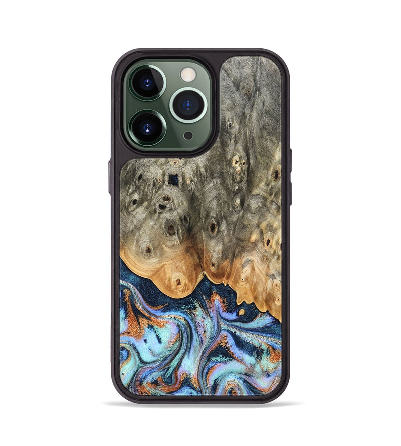 iPhone 13 Pro Wood Phone Case - Loy (Teal & Gold, 827511)