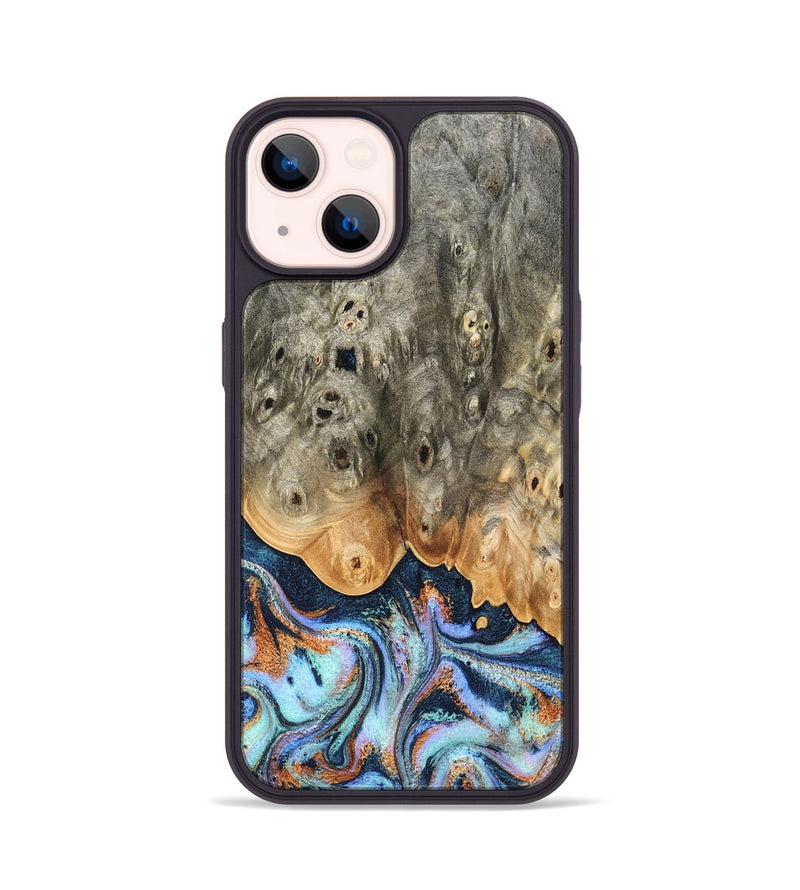 iPhone 14 Wood Phone Case - Loy (Teal & Gold, 827511)