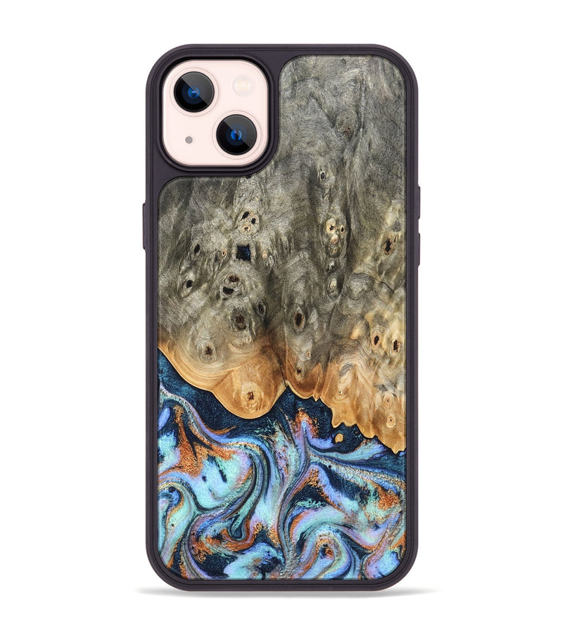 iPhone 14 Plus Wood Phone Case - Loy (Teal & Gold, 827511)