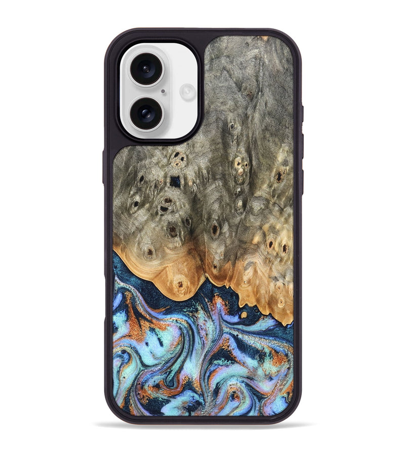 iPhone 16 Plus Wood Phone Case - Loy (Teal & Gold, 827511)