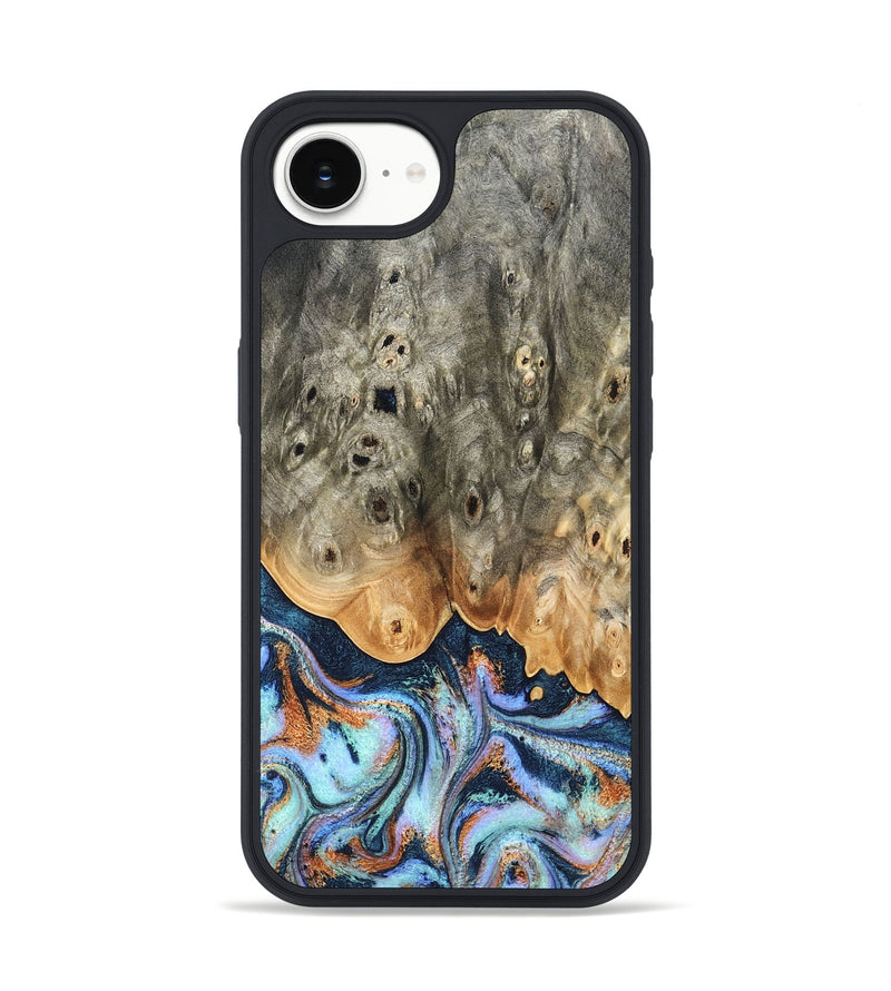 iPhone 16e Wood Phone Case - Loy (Teal & Gold, 827511)