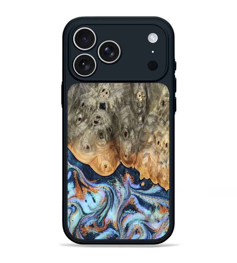 iPhone 17 Pro Max Wood Phone Case - Loy (Teal & Gold, 827511)