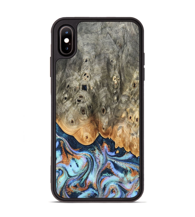 iPhone Xs Max Wood Phone Case - Loy (Teal & Gold, 827511)