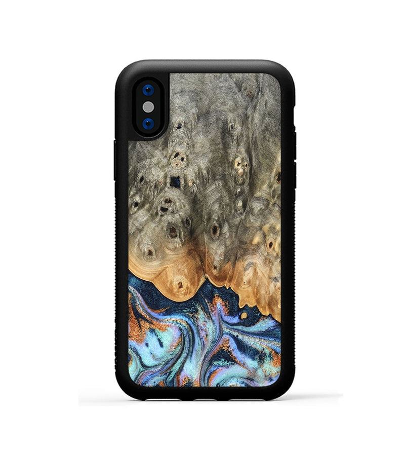iPhone Xs Wood Phone Case - Loy (Teal & Gold, 827511)