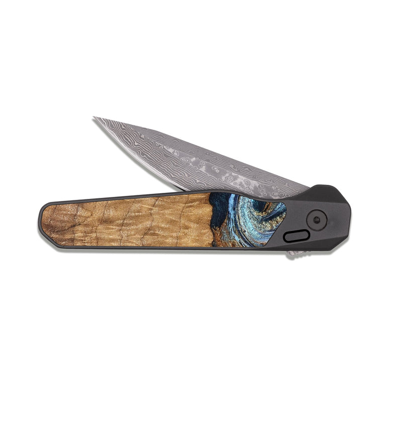 EDC Dark Damascus Wood Pocket Knife - Admiral (Teal & Gold, 827512)