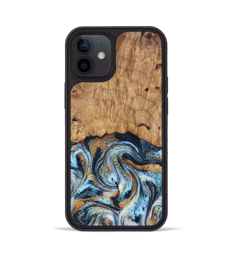 iPhone 12 Wood Phone Case - Admiral (Teal & Gold, 827512)