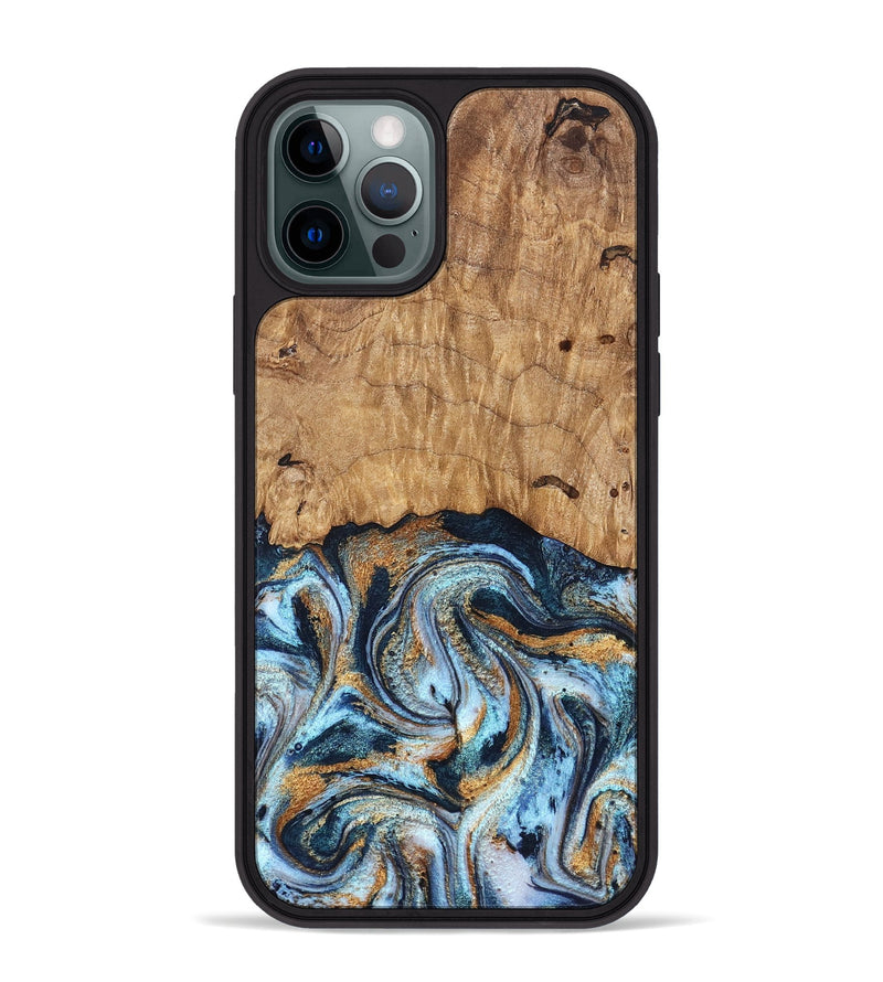 iPhone 12 Pro Max Wood Phone Case - Admiral (Teal & Gold, 827512)