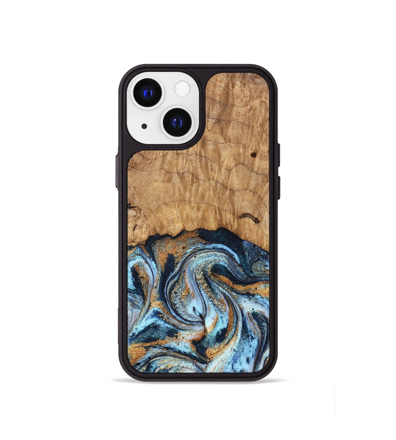 iPhone 13 mini Wood Phone Case - Admiral (Teal & Gold, 827512)