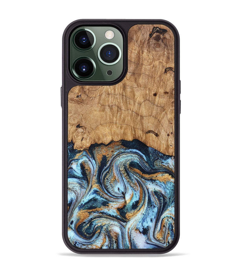 iPhone 13 Pro Max Wood Phone Case - Admiral (Teal & Gold, 827512)