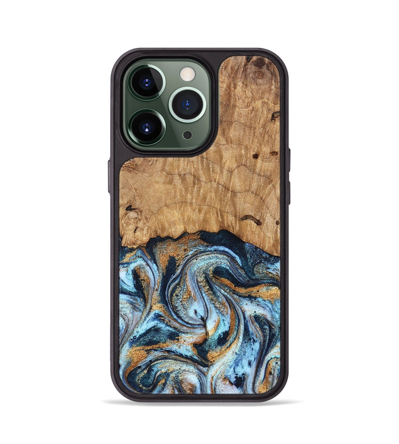 iPhone 13 Pro Wood Phone Case - Admiral (Teal & Gold, 827512)