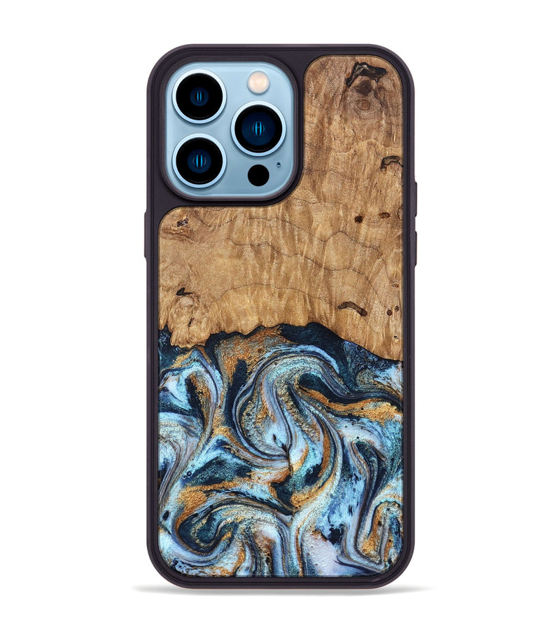 iPhone 14 Pro Max Wood Phone Case - Admiral (Teal & Gold, 827512)