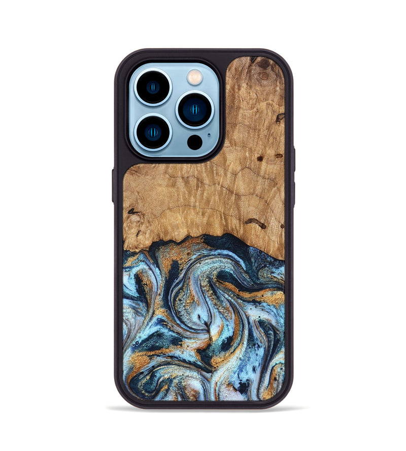 iPhone 14 Pro Wood Phone Case - Admiral (Teal & Gold, 827512)