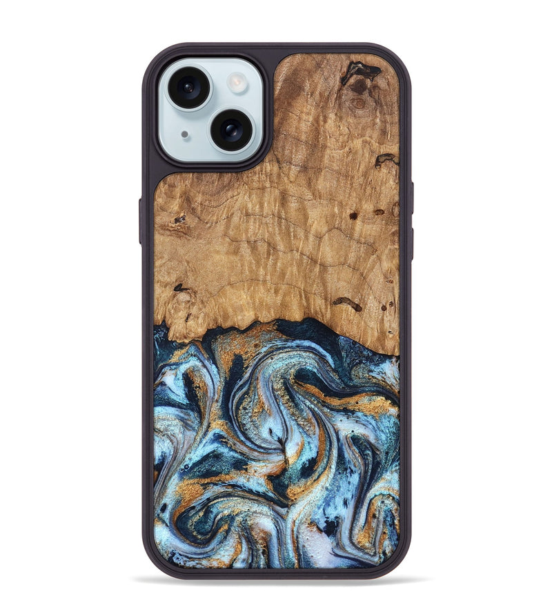 iPhone 15 Plus Wood Phone Case - Admiral (Teal & Gold, 827512)