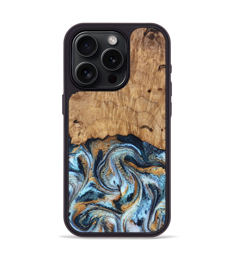 iPhone 15 Pro Wood Phone Case - Admiral (Teal & Gold, 827512)
