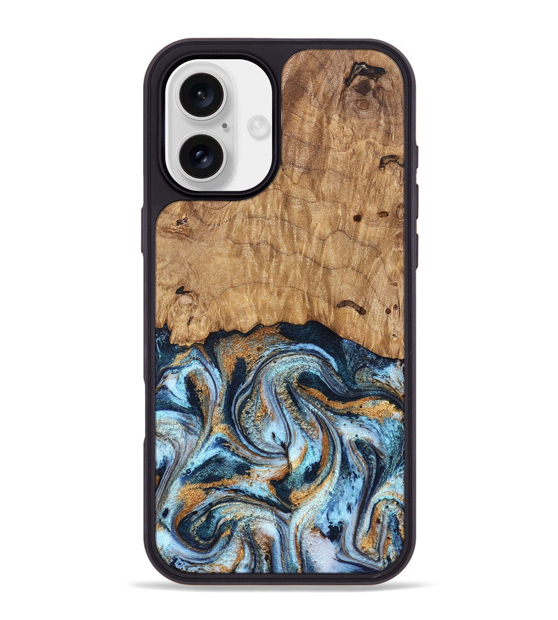 iPhone 16 Plus Wood Phone Case - Admiral (Teal & Gold, 827512)
