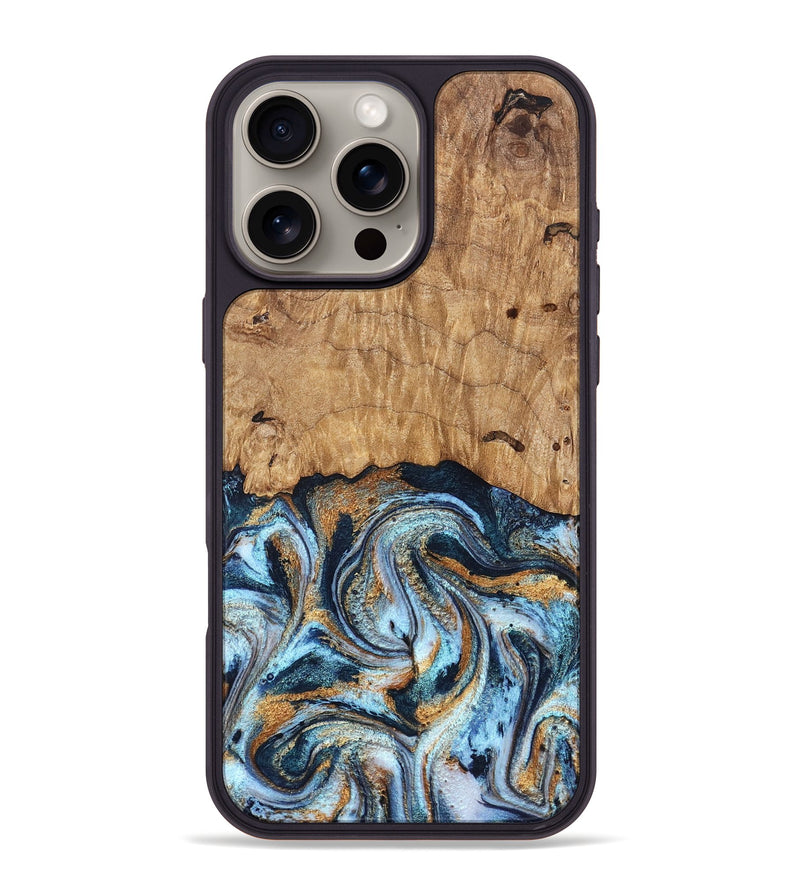 iPhone 16 Pro Max Wood Phone Case - Admiral (Teal & Gold, 827512)