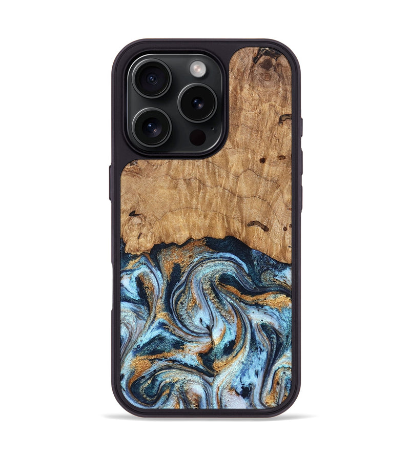 iPhone 16 Pro Wood Phone Case - Admiral (Teal & Gold, 827512)
